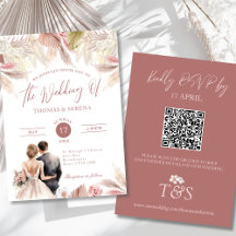 Pampas Grass QR Code RSVP Wedding Boho Invitation