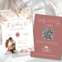Pampas Grass QR Code RSVP Wedding Boho Invitation