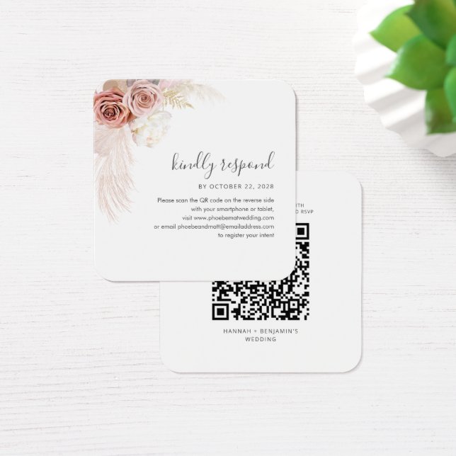 Pampas Grass QR Code Wedding Enclosure RSVP (Desk)