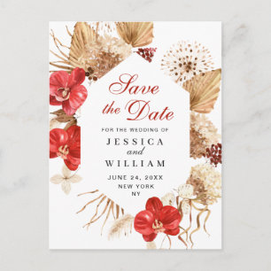 Pampas Grass Red Orchids Wedding Save the Date Postcard