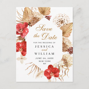 Pampas Grass Red Orchids Wedding Save the Date  Postcard
