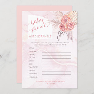 Pampas Grass  Rose Bloom Baby Shower Word Scramble Invitation