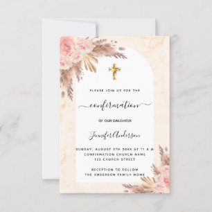 Pampas grass rose blush marble girl Confirmation Invitation