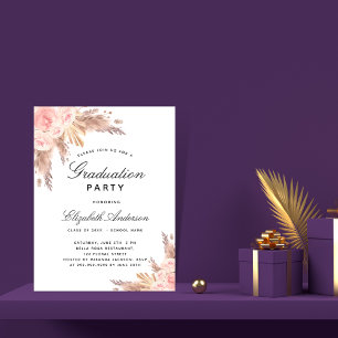 Pampas grass rose gold blush Graduation party Invitation Postcard