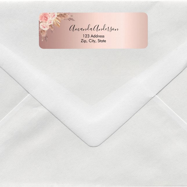 Pampas grass rose gold floral return address label (Creator Uploaded)
