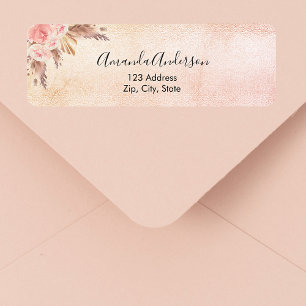 Pampas grass rose gold floral return address label