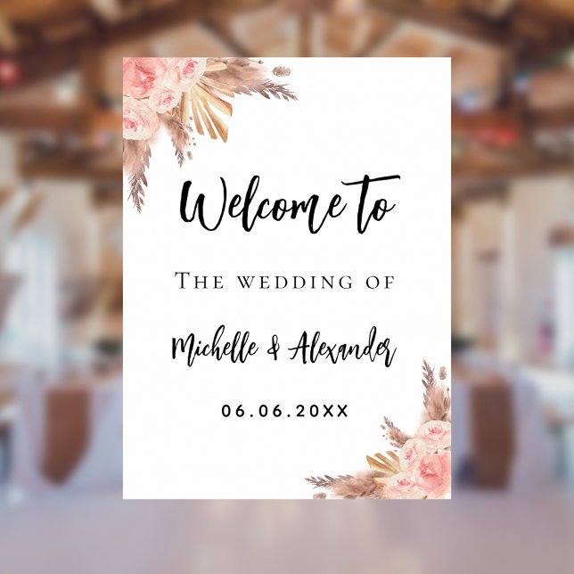 Pampas grass rose gold flowers welcome wedding poster (Creator Uploaded)
