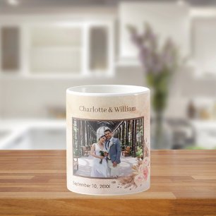 Pampas grass rose gold photo pink florals wedding coffee mug