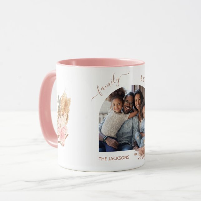 Pampas grass rose gold pink flowers photo mug (Front Left)