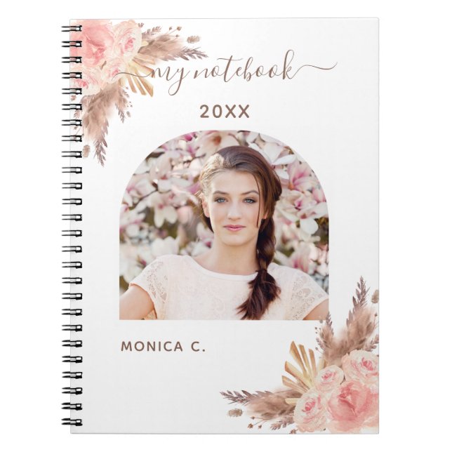 Pampas grass rose gold pink flowers photo notebook (Front)