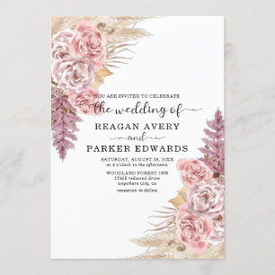 Pampas Grass Rose Purple Wedding Invitation