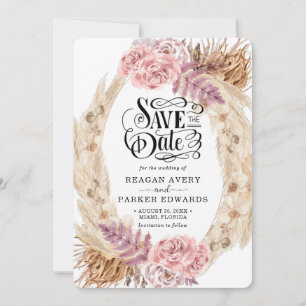 Pampas Grass Rose Purple Wedding Save The Date
