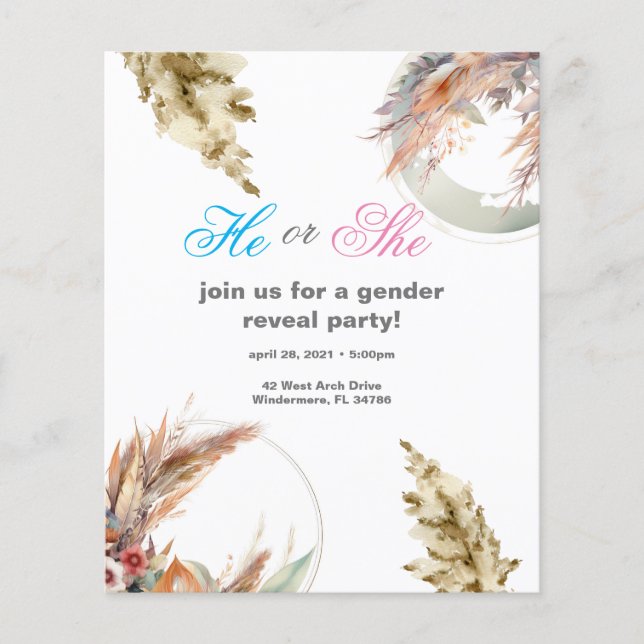 Pampas Grass Round Frame Reveal Party Invitation (Front)