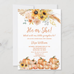 Pampas Grass Rust Orange Pumpkin Gender Reveal Invitation