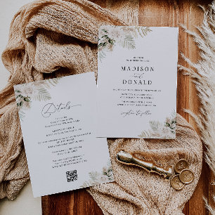 Pampas grass sage green wedding invitation