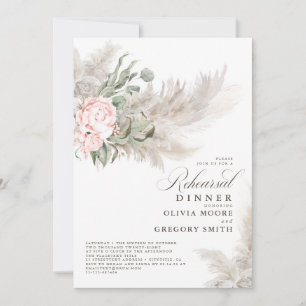 Pampas Grass Sage Greenery Floral Rehearsal Dinner Invitation