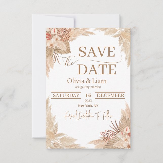 Pampas Grass Save The Date Wedding Invitation (Front)
