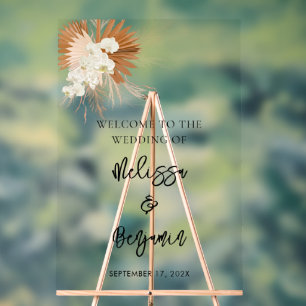 Pampas Grass Script Floral Wedding Acrylic Sign