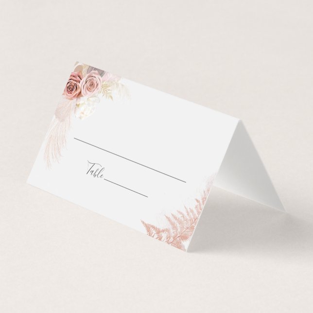 Pampas Grass Script Terracotta Wedding Place Card (Front)