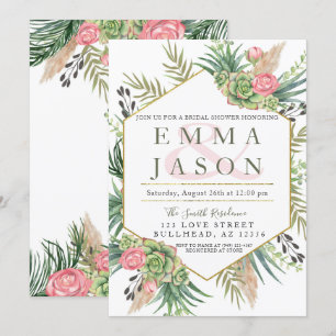 Pampas Grass Succulent Couples Bridal Shower Invitation