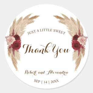 Pampas Grass Sweet Treat Wedding Thank You  Classic Round Sticker