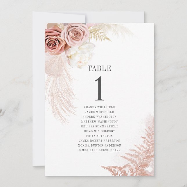 Pampas Grass Table Number 1 Wedding Seating Chart (Front)