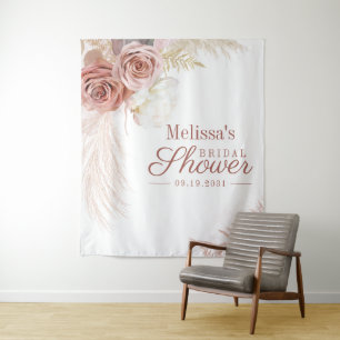 Pampas Grass Tan Bridal Shower Backdrop Tapestry