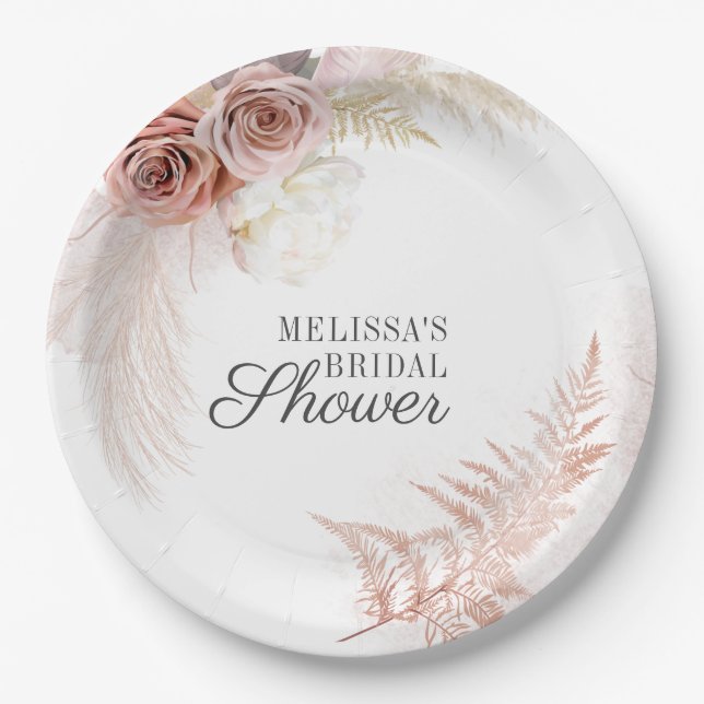 Pampas Grass Tan Bridal Shower Paper Plate (Front)