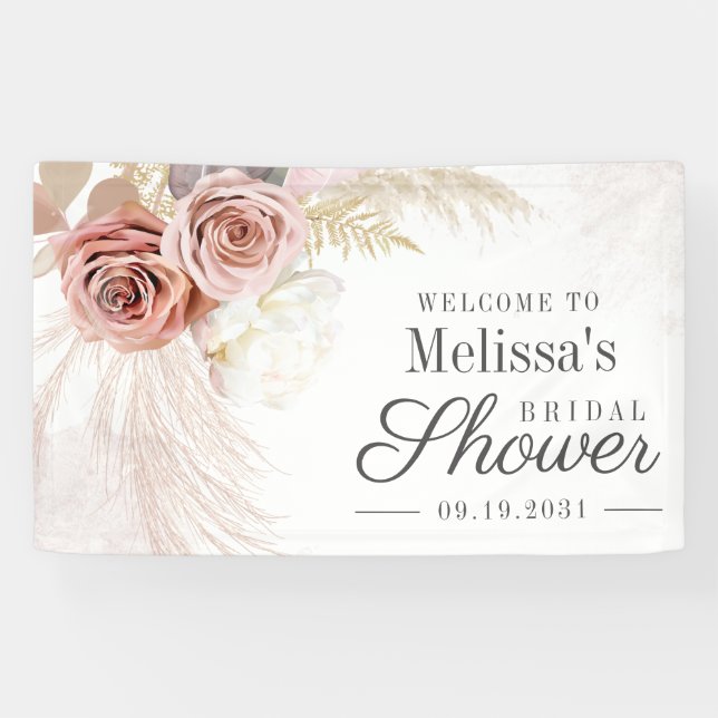 Pampas Grass Tan Bridal Shower Welcome Banner (Horizontal)