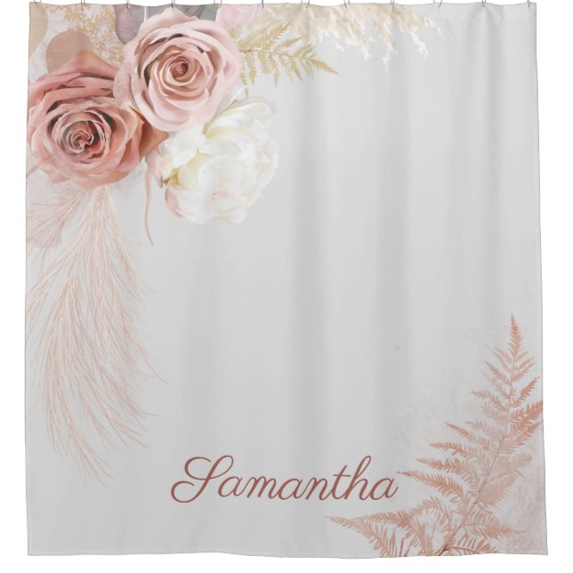 Pampas Grass Tan Bridal Terracotta Dried Palms Shower Curtain (Front)