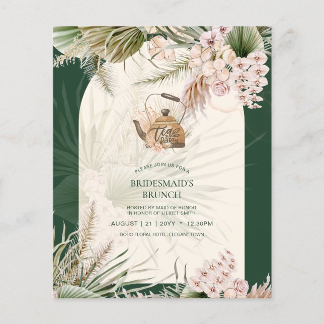 Pampas Grass TEA PARTY Bridal Shower Lunch Flyer (Front)