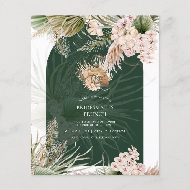 Pampas Grass TEA PARTY Bridal Shower Lunch Flyer (Front)