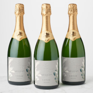 Pampas Grass Teal Anthurium Sparkling Wine Label