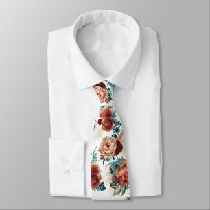 Pampas Grass Teal Blue Terracotta Floral Elegant Tie