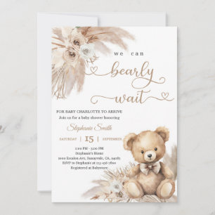 Pampas Grass Teddy Bear Baby Shower Invitation