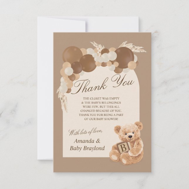 Pampas Grass Teddy Bear Thank You Card (Front)