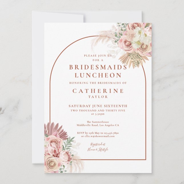 Pampas Grass Terracotta Arch Bridesmaids Luncheon  Invitation (Front)