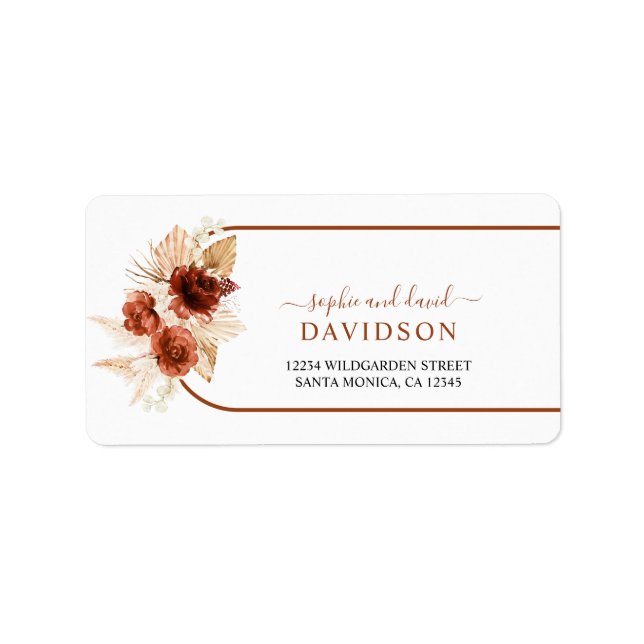 Pampas Grass Terracotta Arch Floral Wedding Label (Front)