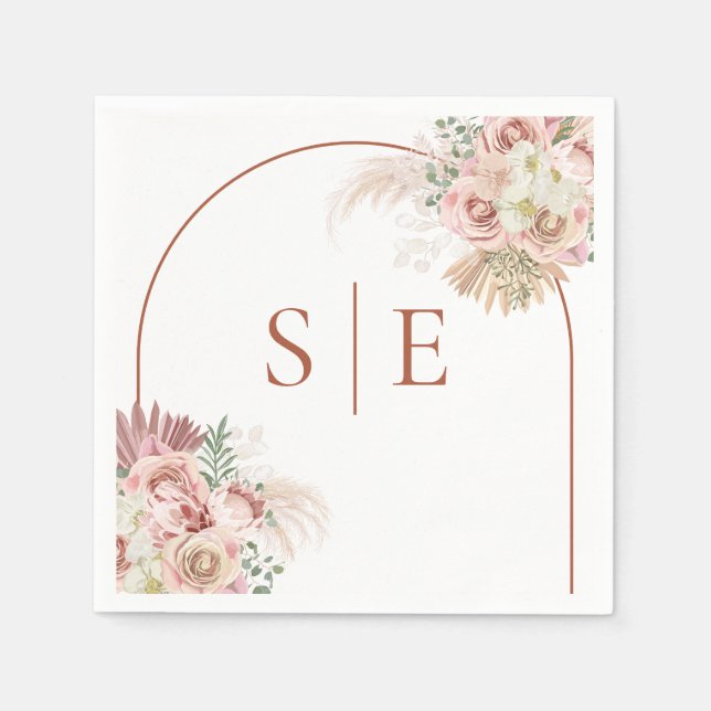 Pampas Grass Terracotta Arch Monogram Napkin (Front)