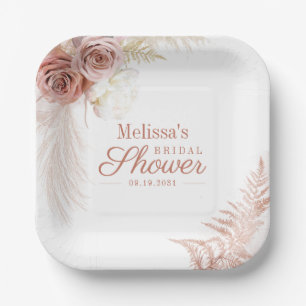 Pampas Grass Terracotta Blush Bridal Shower Paper Plate