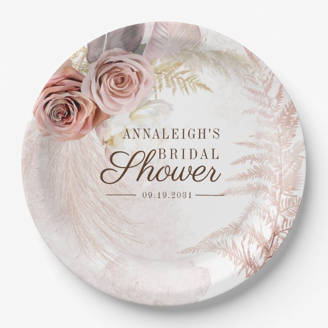 Pampas Grass Terracotta Boho Bridal Shower Paper Plate (Front)