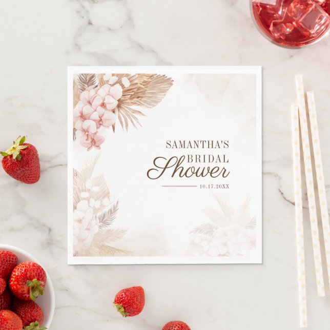 Pampas Grass Terracotta Boho Chic Bridal Shower Napkin (Insitu)
