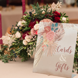 Pampas Grass Terracotta Boho Chic Wedding Party Pedestal Sign