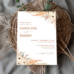 Pampas Grass Terracotta Boho Wedding Invitation