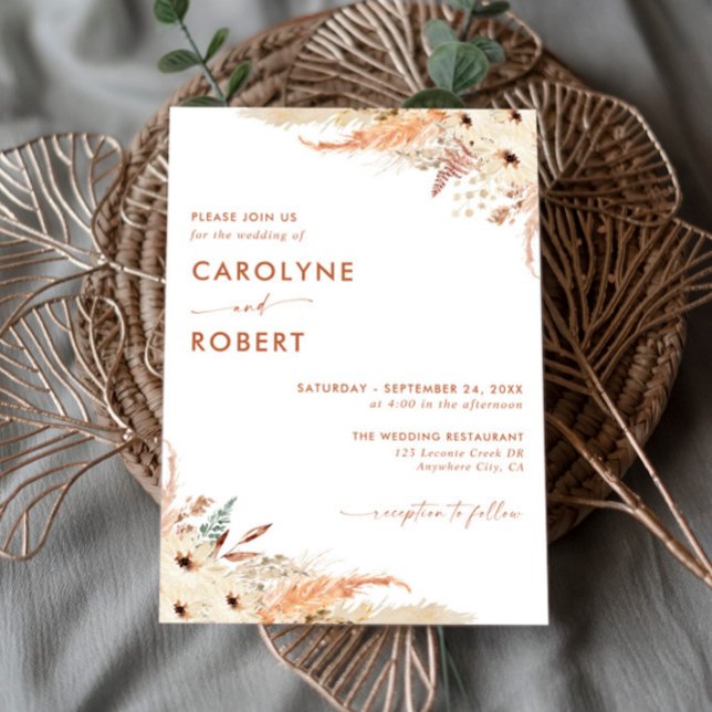 Pampas Grass Terracotta Boho Wedding Invitation (Creator Uploaded)
