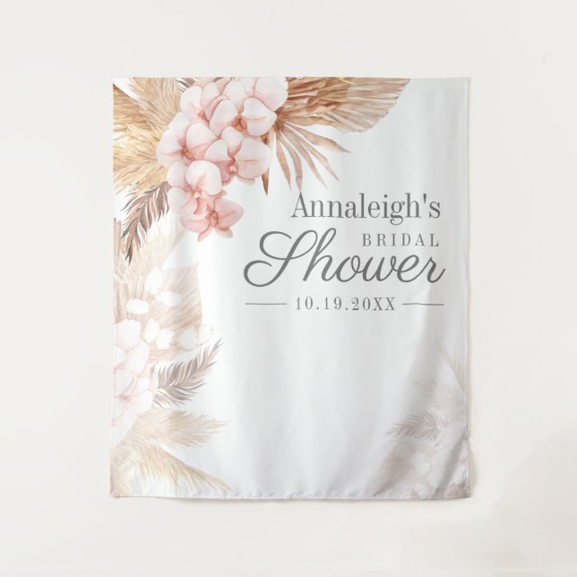 Pampas Grass Terracotta Bridal Shower Backdrop Tapestry (Front)