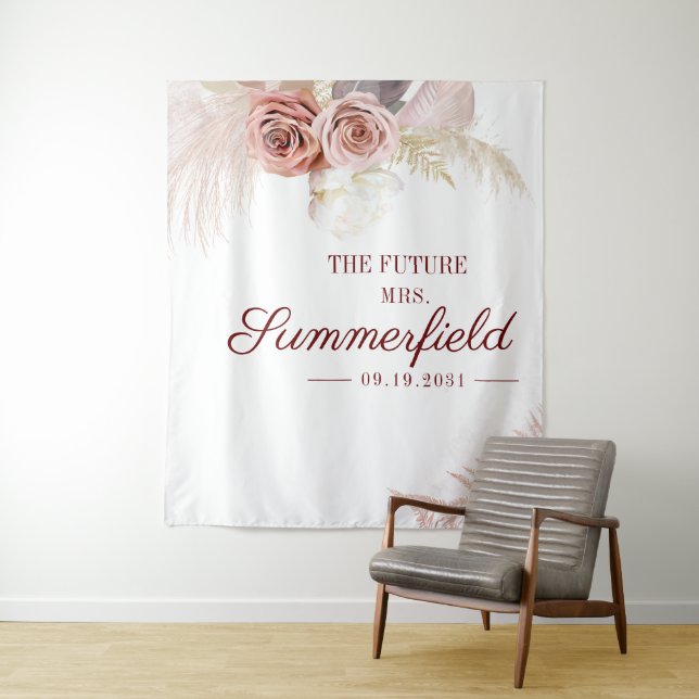 Pampas Grass Terracotta Bridal Shower Backdrop Tapestry (In Situ)