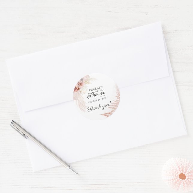 Pampas Grass Terracotta Bridal Shower Classic Round Sticker (Envelope)