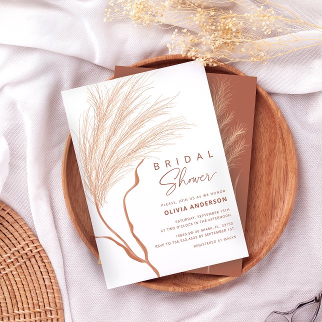Pampas Grass Terracotta Bridal Shower  Invitation (Creator Uploaded)