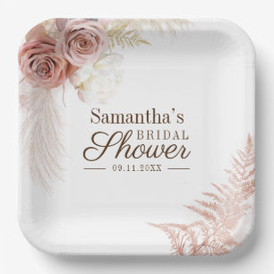 Pampas Grass Terracotta Bridal Shower Paper Plate